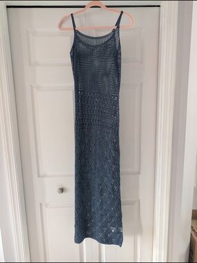 Sleeveless Navy Crochet Maxi Dress